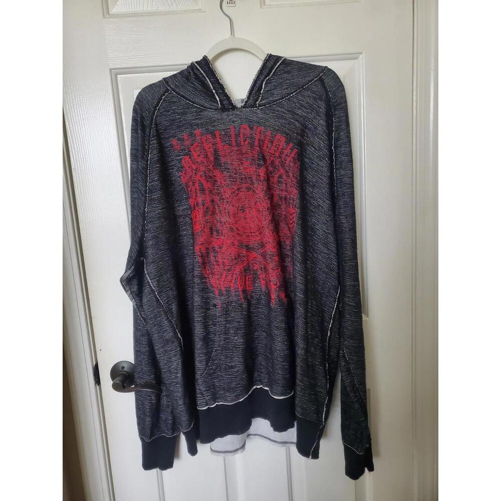 Affliction Men’s Reversible Pullover Hoodie Black Red Size 2X Y2k Grunge